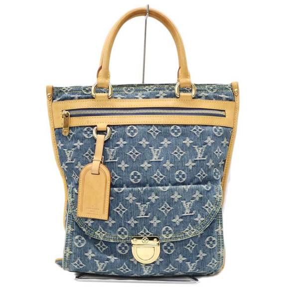Louis Vuitton Flat Shopper Zipper Denim Shoulder Bag Blue - Picture 1 of 5
